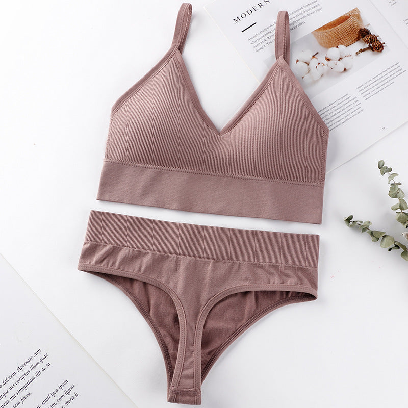 Women Panties Set Sexy G-String Seamless Active Thong Set Fitness Crop Top Underwear - Leverage On Heroes Women Store