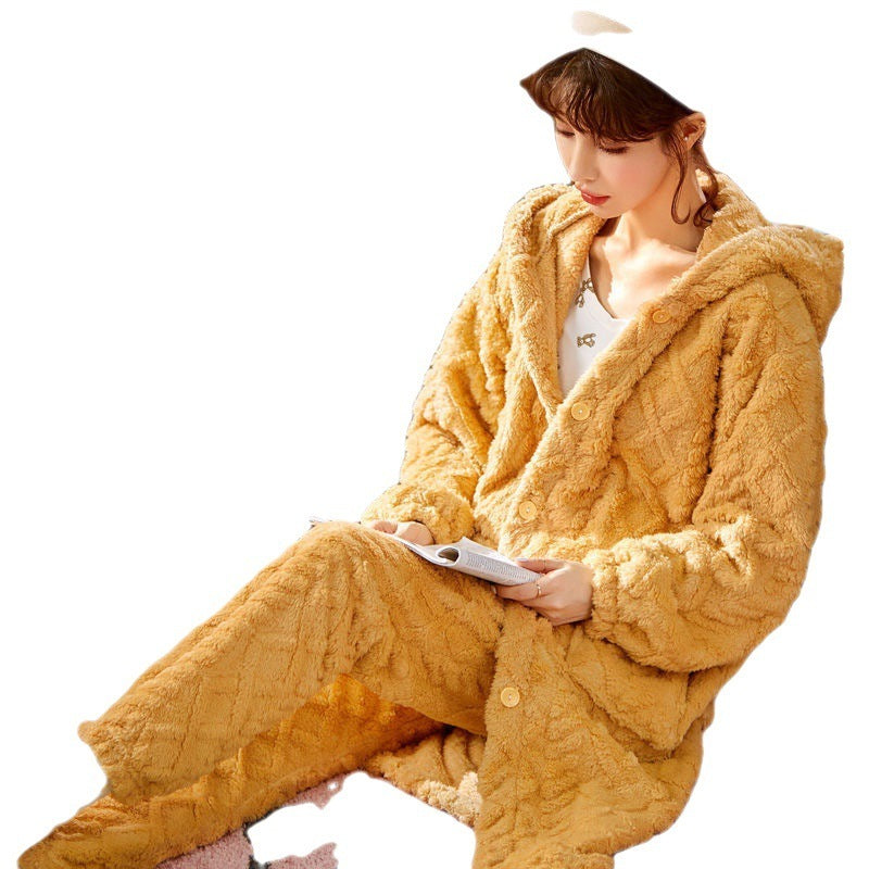 Long Flannel Robe Bathrobe Loungewear Set - Leverage On Heroes Women Store