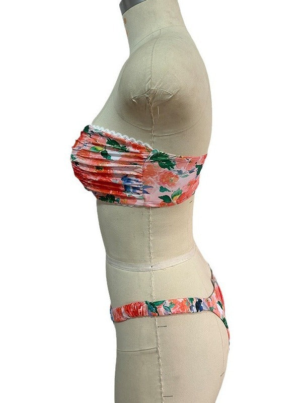 European And American Swimwear Printed Tube Top Bikini Lace - Leverage On Heroes Women Store