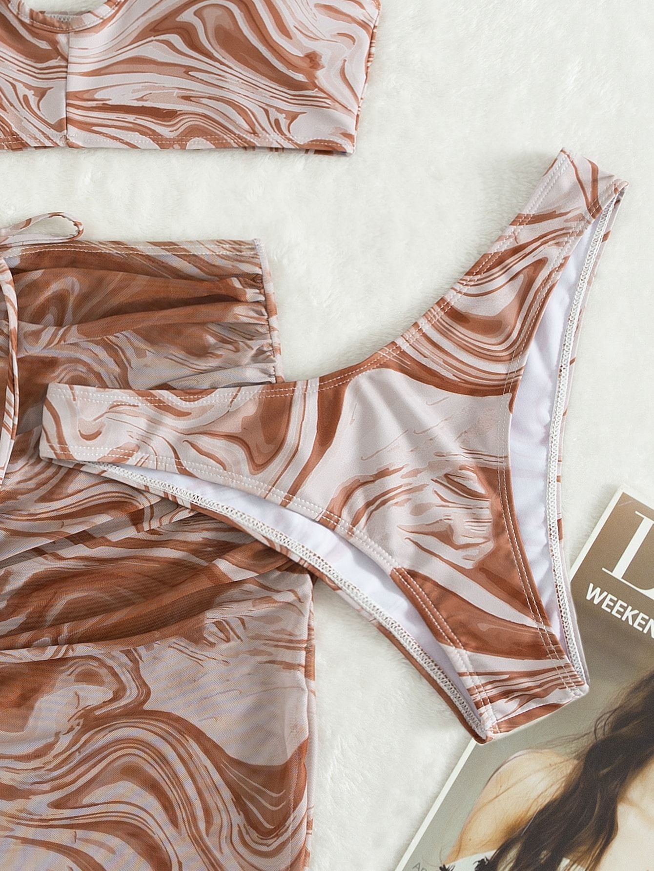 Women's Three-piece Smudge Bikini Lace-up Set - Leverage On Heroes Women Store