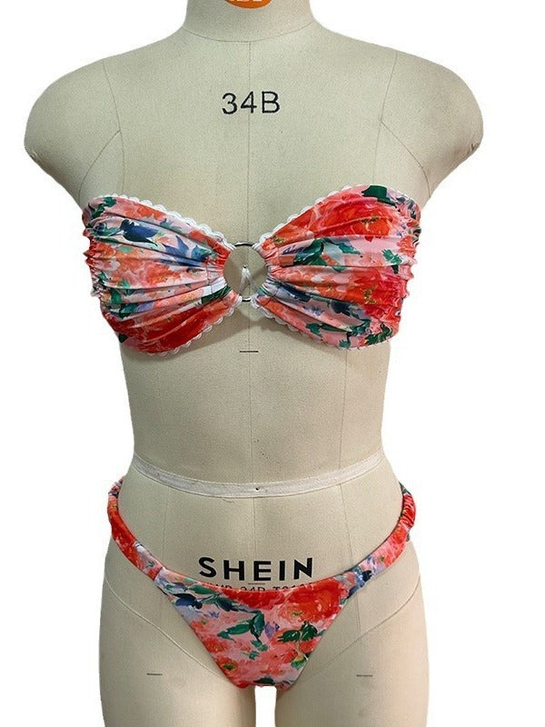 European And American Swimwear Printed Tube Top Bikini Lace - Leverage On Heroes Women Store