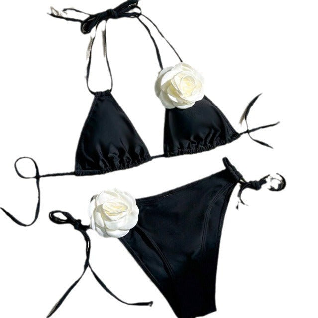 3D Three-dimensional Flower Drawstring Lace Bikini Split Swimsuit - Leverage On Heroes Women Store