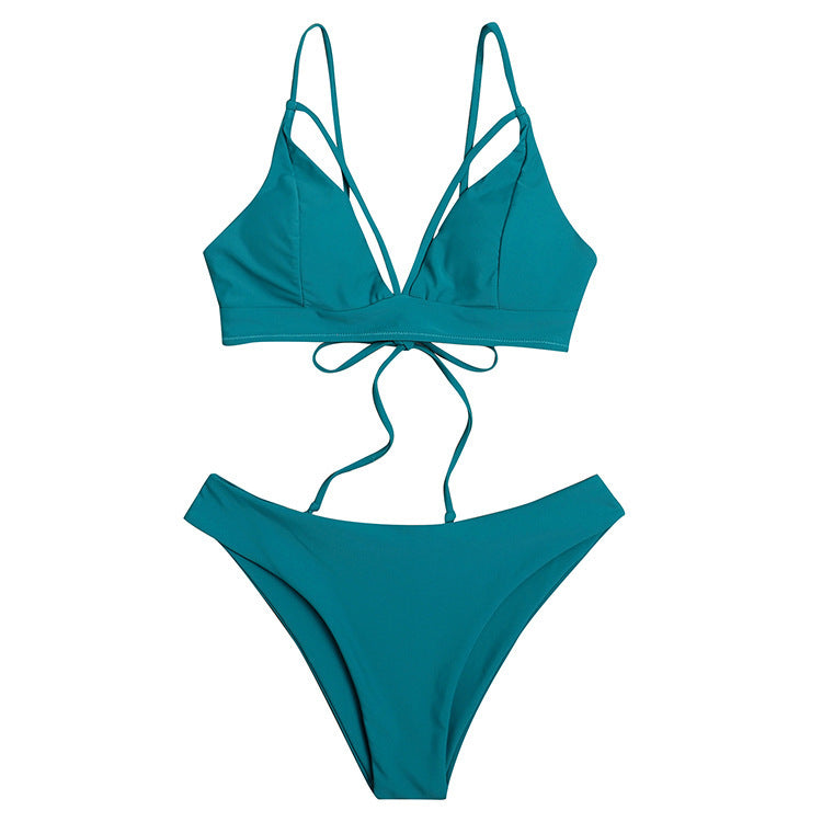 Sexy Lace Split Swimsuit Solid Color Bikini - Leverage On Heroes Women Store