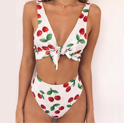 Bikini Split Swimsuit Cherry Print Swimsuit Lace - Leverage On Heroes Women Store