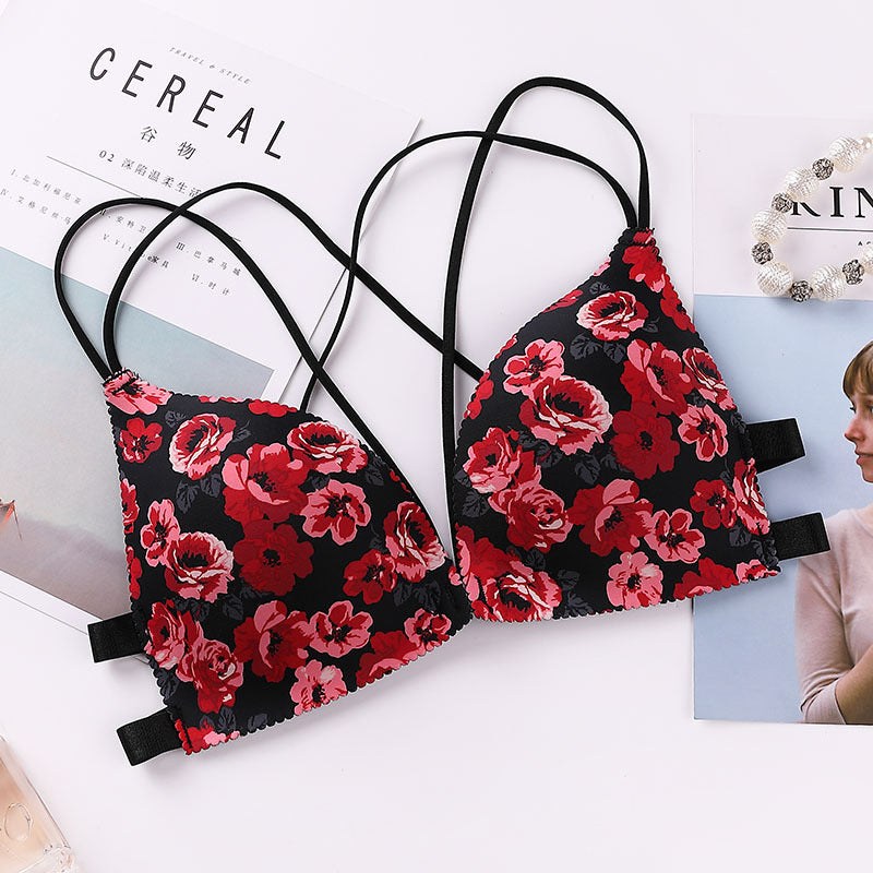 Printed Front Button, Beautiful Back, Adjustable Small Chest, Gathered Bra, One-Piece Seamless Underwear, Female Push-Up - Leverage On Heroes Women Store