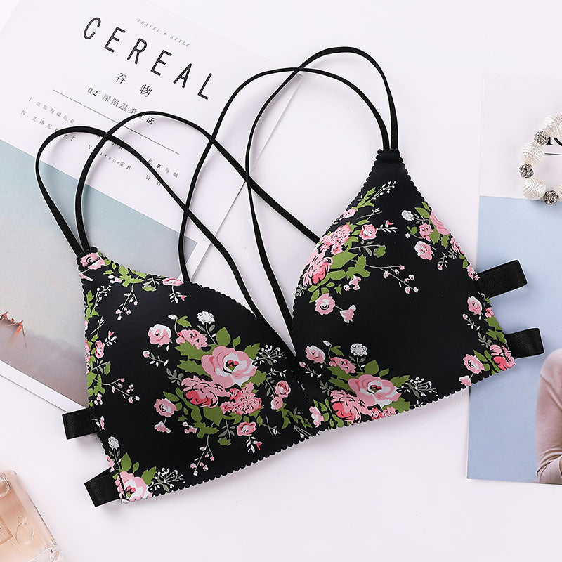 Printed Front Button, Beautiful Back, Adjustable Small Chest, Gathered Bra, One-Piece Seamless Underwear, Female Push-Up - Leverage On Heroes Women Store