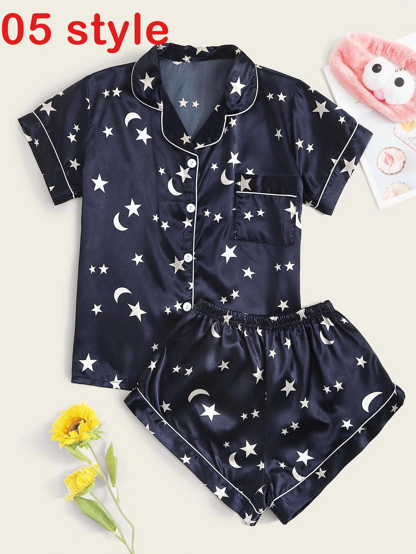 Summer Satin Women Pajams Print V-Neck Stretch Female Sleepwear Casual Shorts Set Loungewear Women - Leverage On Heroes Women Store
