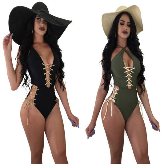 Sexy Solid Color Lace One-piece Bikini - Leverage On Heroes Women Store