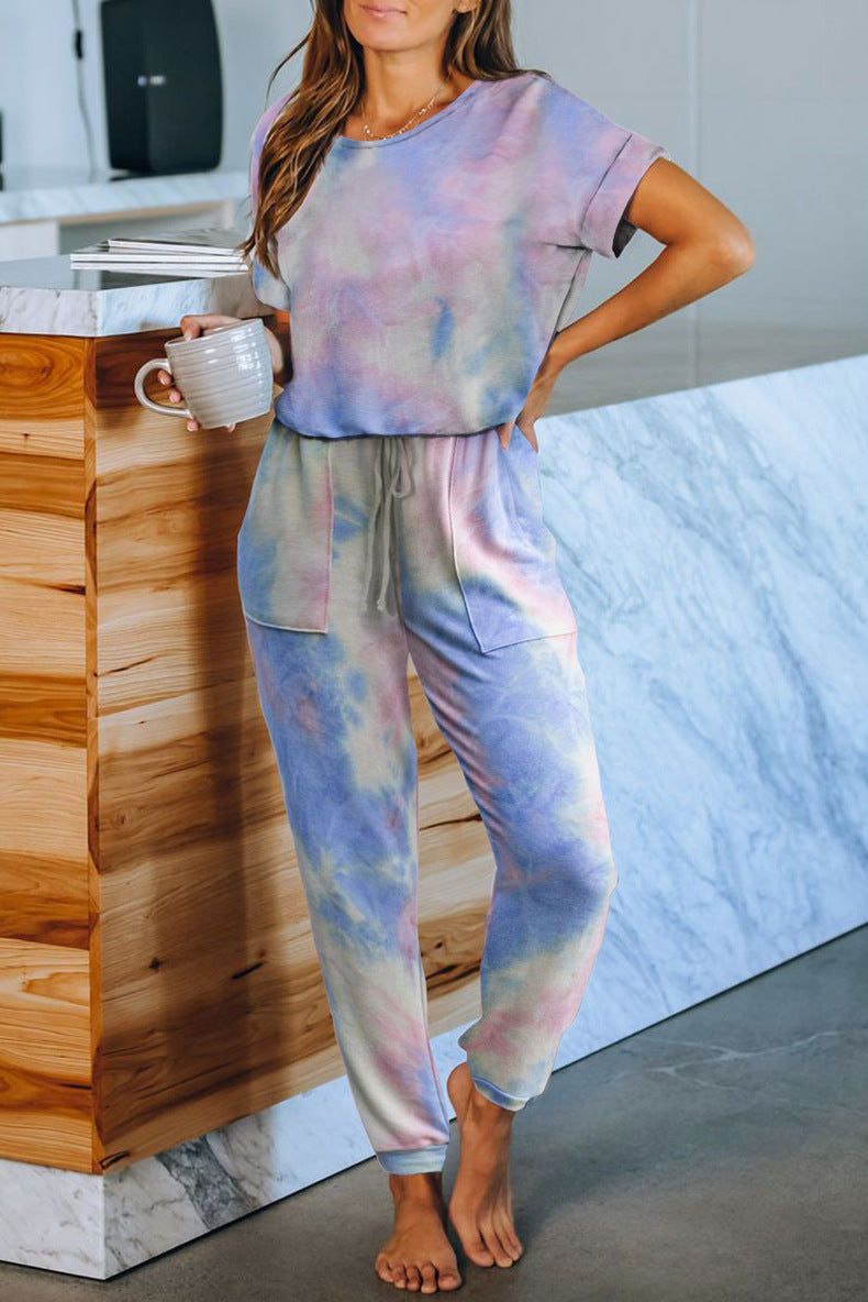 Tie Dye Print One Piece Pajamas Loungewear - Leverage On Heroes Women Store