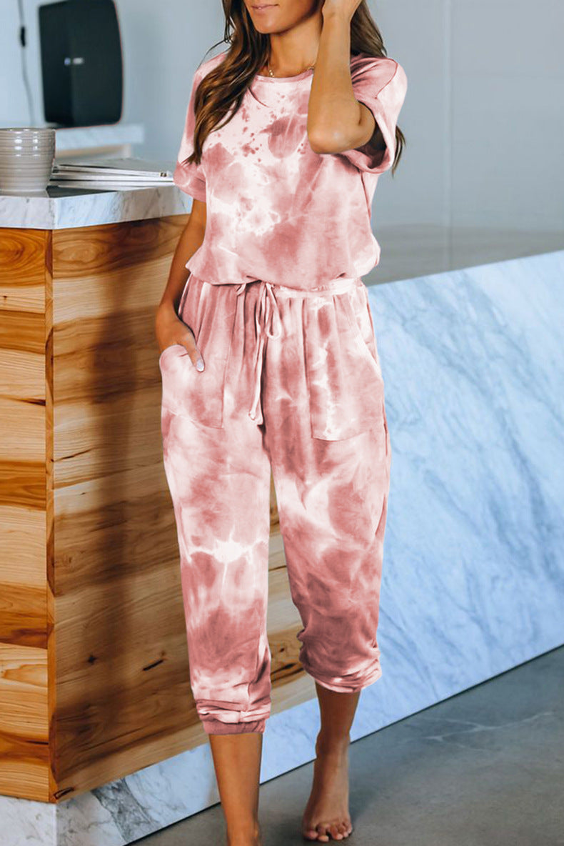Tie Dye Print One Piece Pajamas Loungewear - Leverage On Heroes Women Store