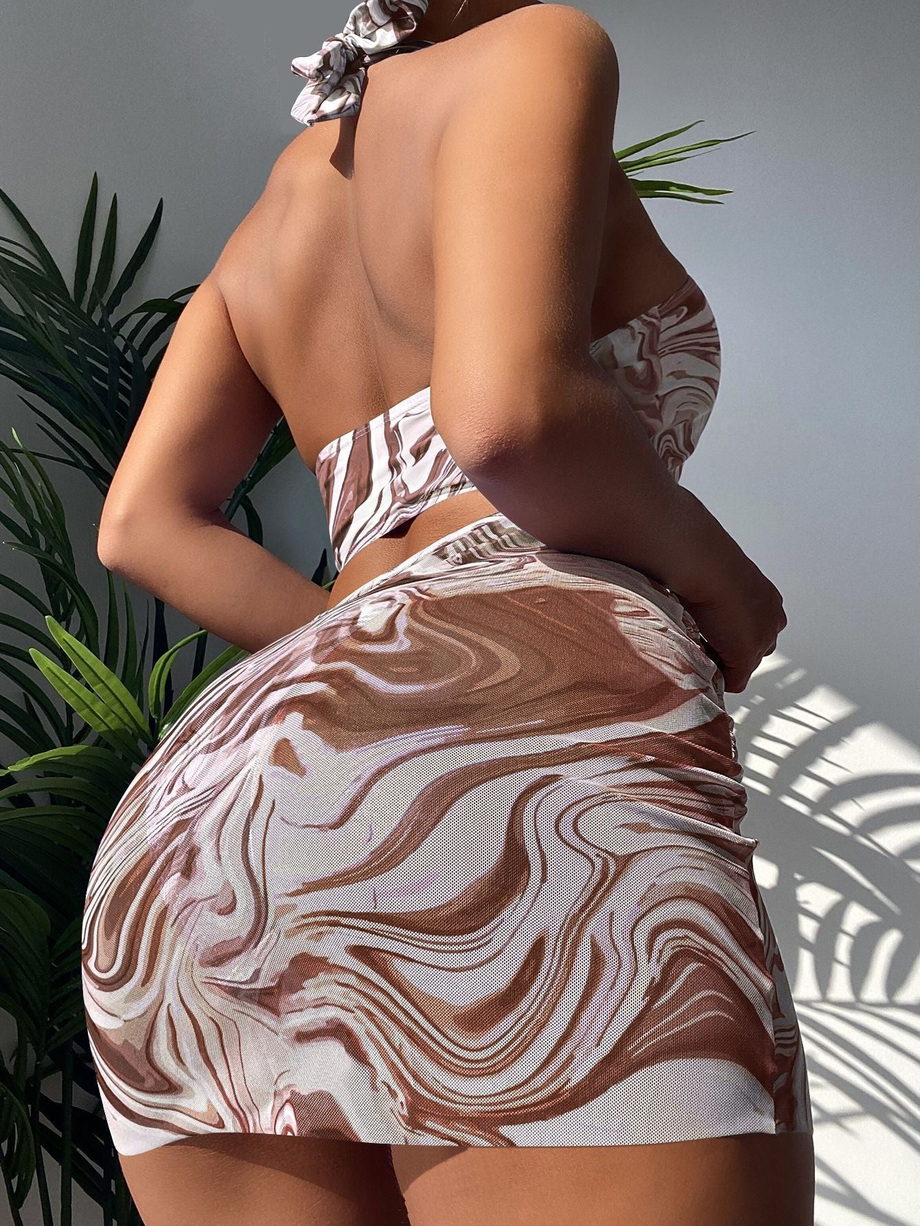 Women's Three-piece Smudge Bikini Lace-up Set - Leverage On Heroes Women Store