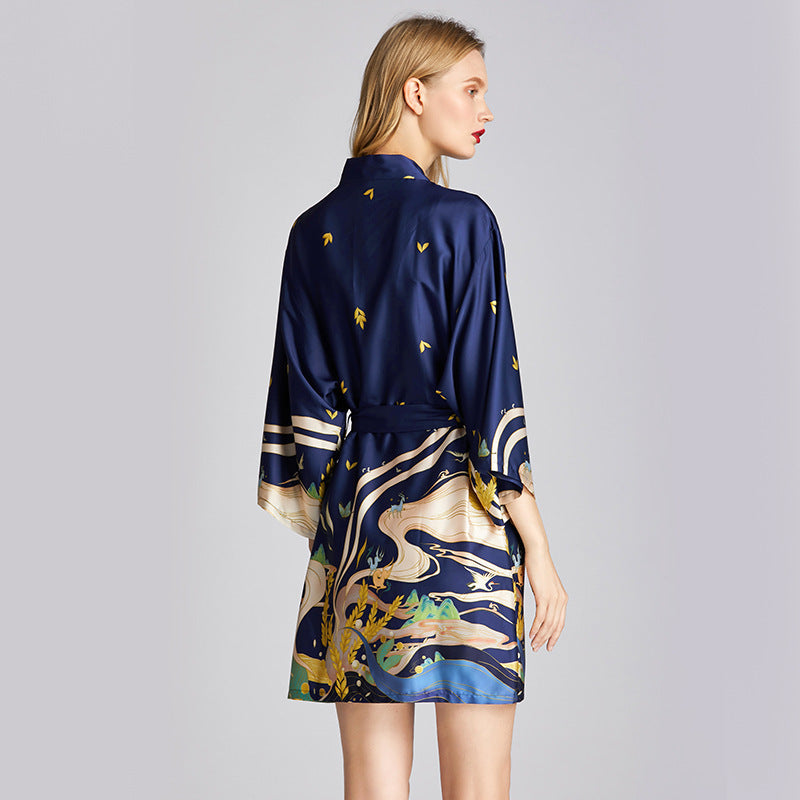 Robe de chambre légère en soie pour l'été – Vêtement d'intérieur pour femme