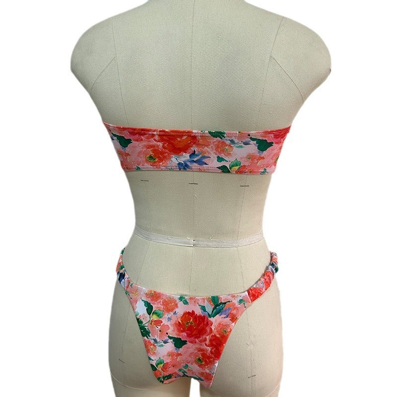 European And American Swimwear Printed Tube Top Bikini Lace - Leverage On Heroes Women Store