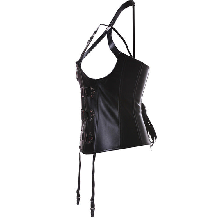 Black leather halterneck gel shapewear - Leverage On Heroes Women Store