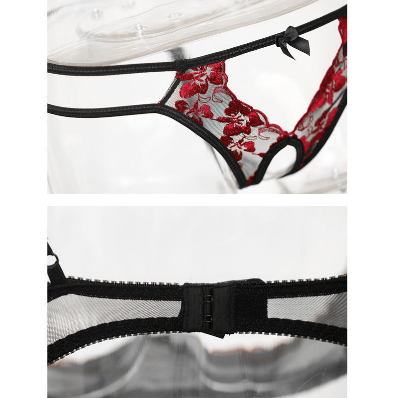 Embroidered Rose Pattern Low Waist Panty Set - Leverage On Heroes Women Store