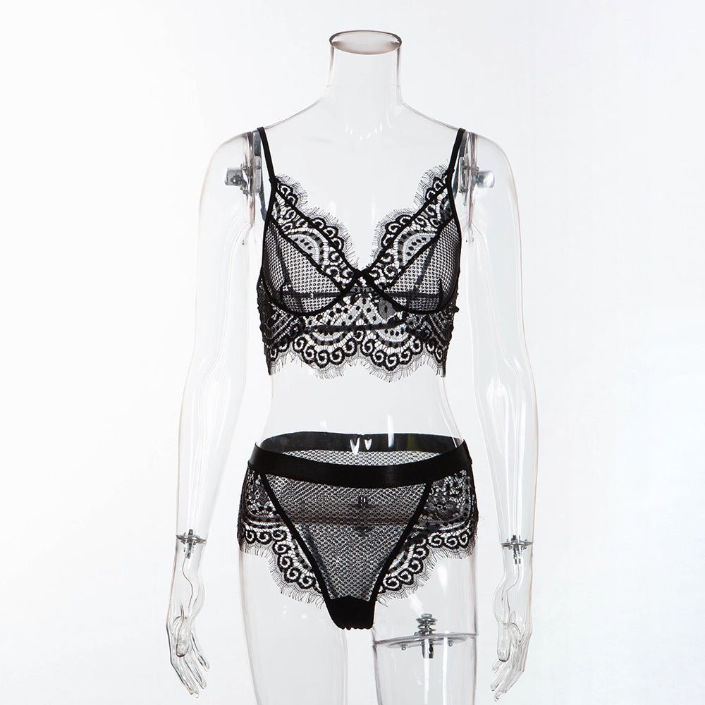 Lace Eyelash Love Grid Panty Set - Leverage On Heroes Women Store