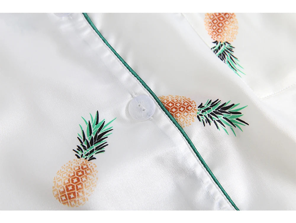 Ice Silk Printed Sweet Cute Loungewear Seven-piece Pajamas Suit - Leverage On Heroes Women Store