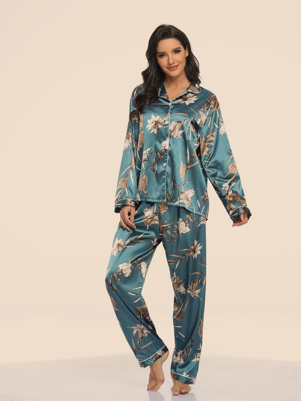 Women's Print Pajama Set Long Sleeve Tops And Loungewear Sleepwear - Leverage On Heroes Women Store