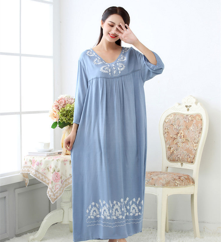 Loungewear Sleeve Washed Cotton Korean Style Nightdress Pajamas - Leverage On Heroes Women Store