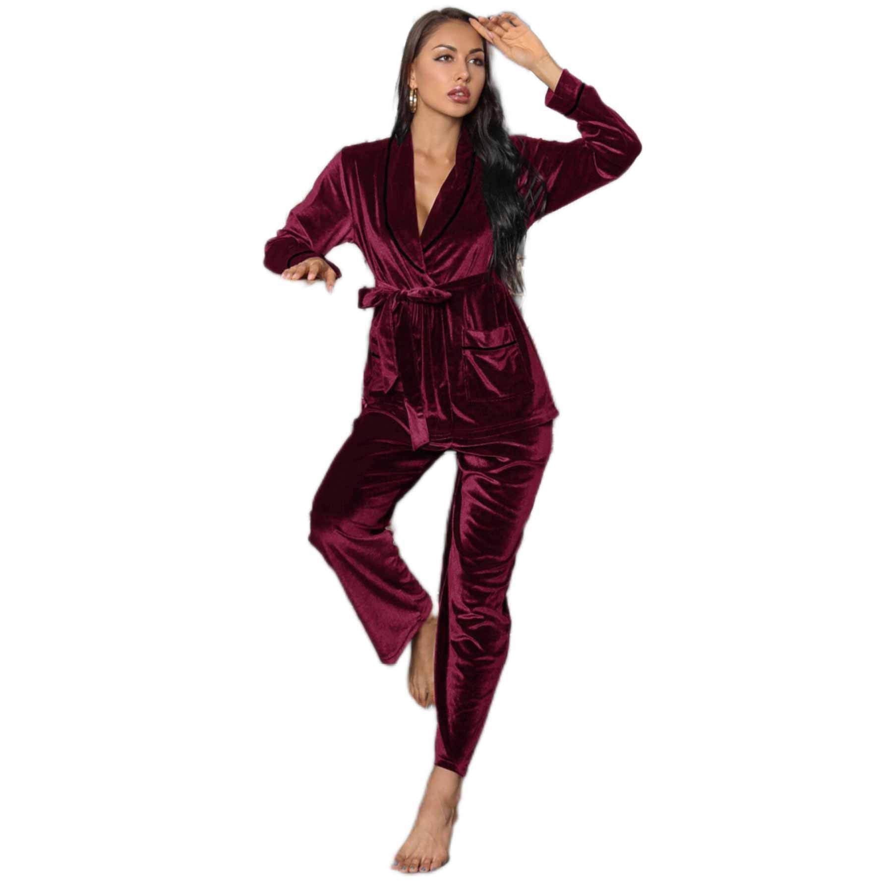 Women's Pajamas Fleece-lined Thickened Loungewear Suit - Leverage On Heroes Women Store