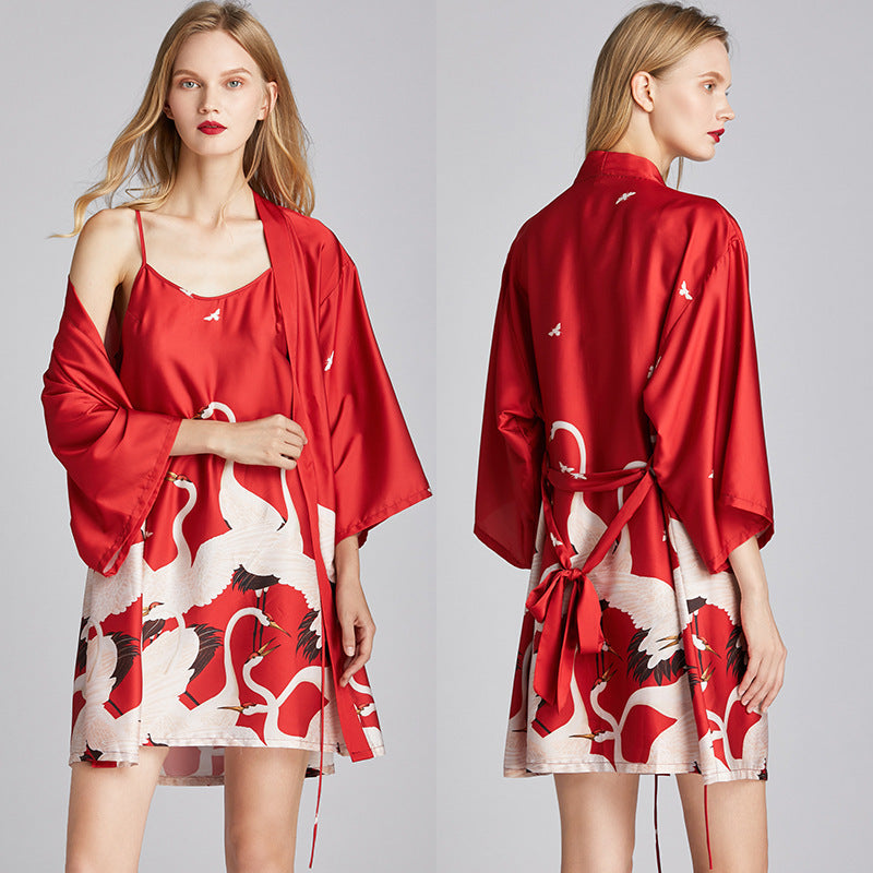 Robe de chambre légère en soie pour l'été – Vêtement d'intérieur pour femme