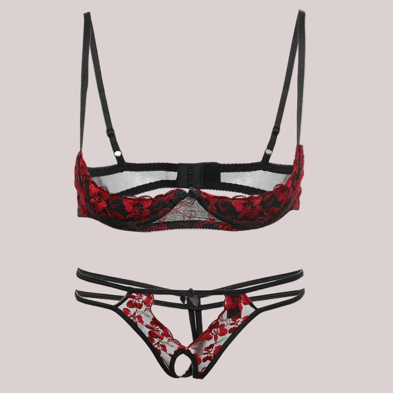 Embroidered Rose Pattern Low Waist Panty Set - Leverage On Heroes Women Store