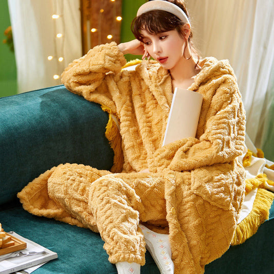 Long Flannel Robe Bathrobe Loungewear Set - Leverage On Heroes Women Store