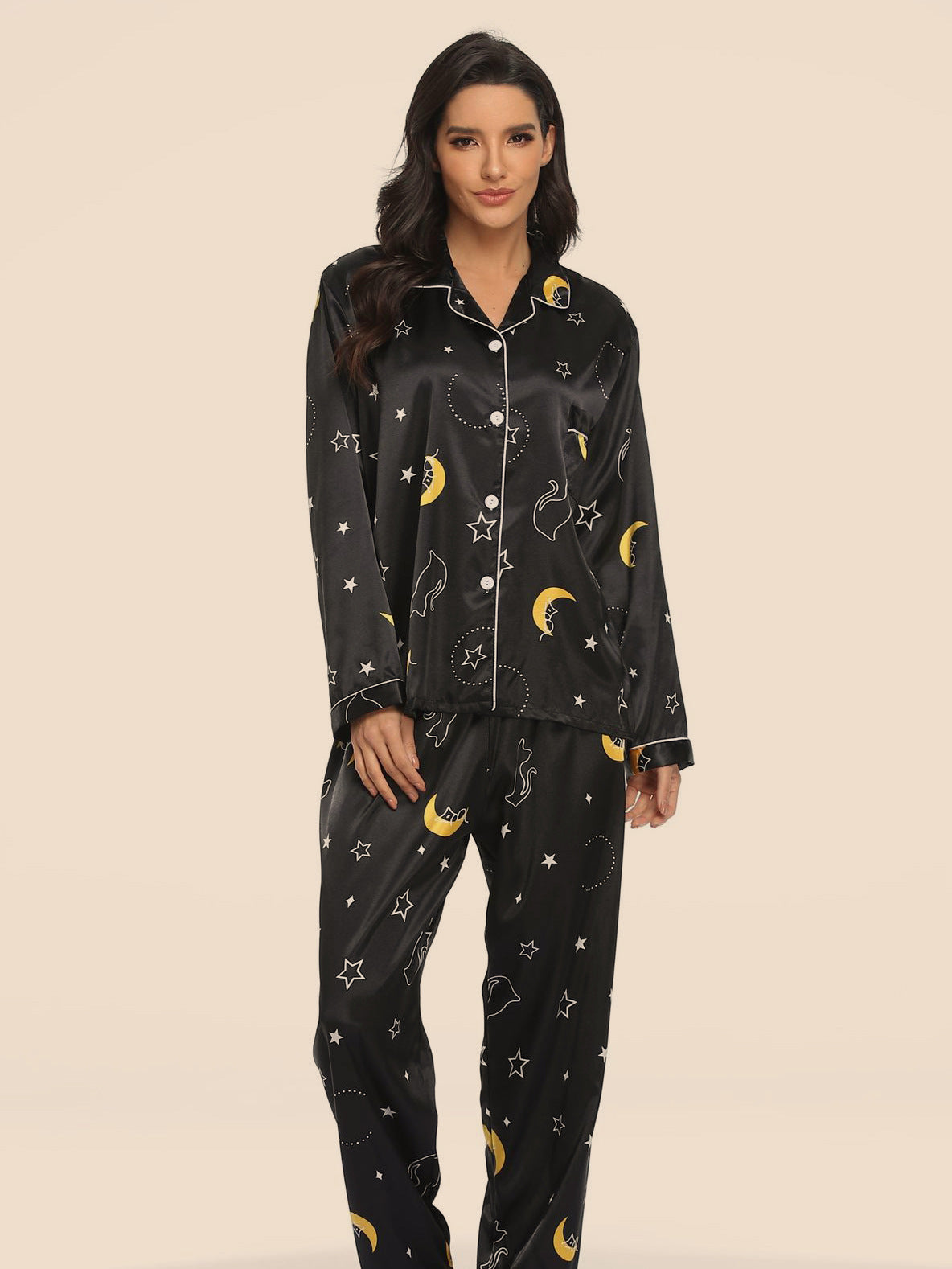 Women's Print Pajama Set Long Sleeve Tops And Loungewear Sleepwear - Leverage On Heroes Women Store