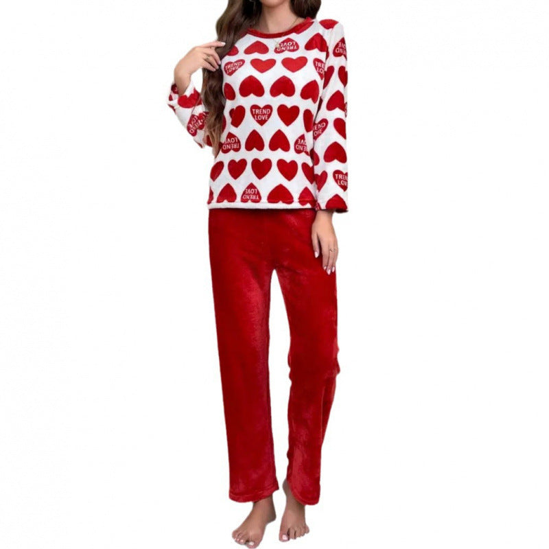 Thickened Red Flannel Pajamas Long-sleeved Trousers Loungewear Suit - Leverage On Heroes Women Store
