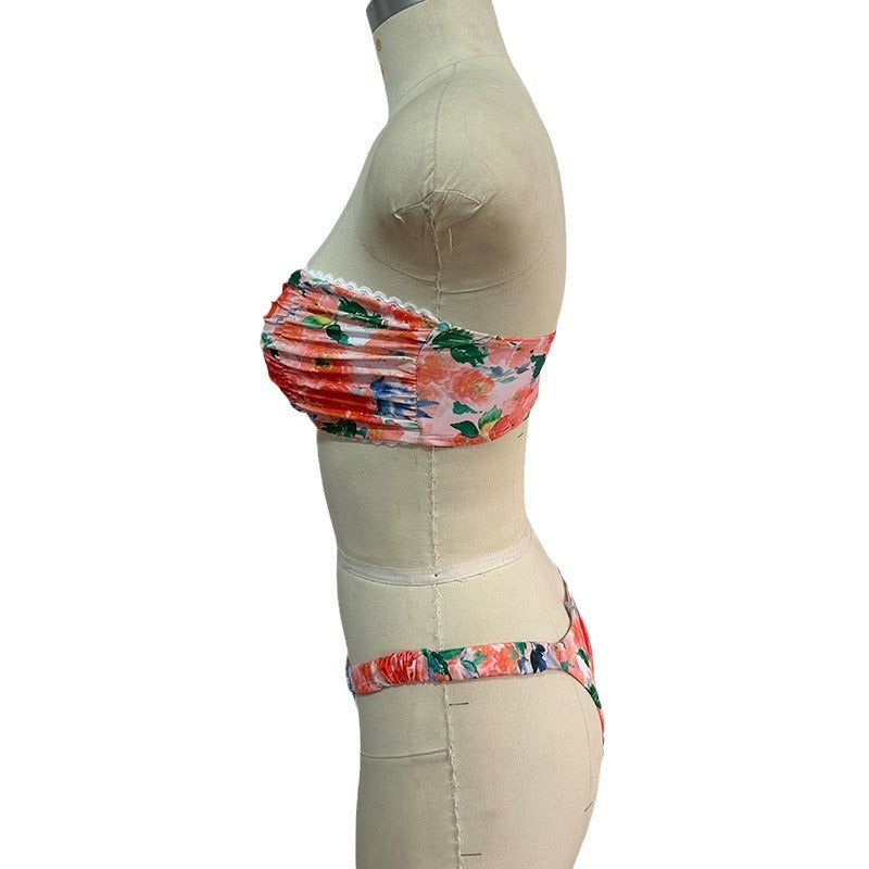 European And American Swimwear Printed Tube Top Bikini Lace - Leverage On Heroes Women Store