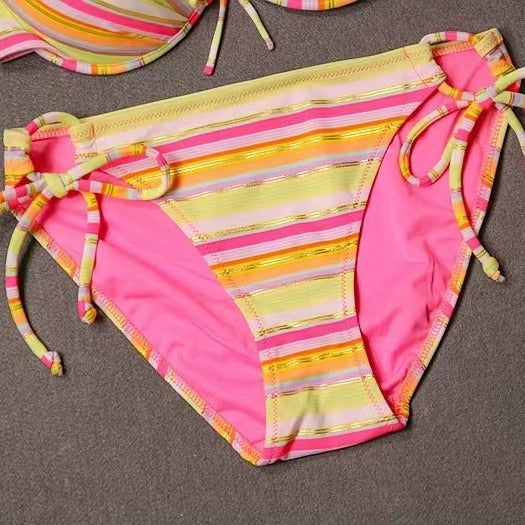Colorful Striped Lace-up Beach Bikini Swimsuit - Leverage On Heroes Women Store