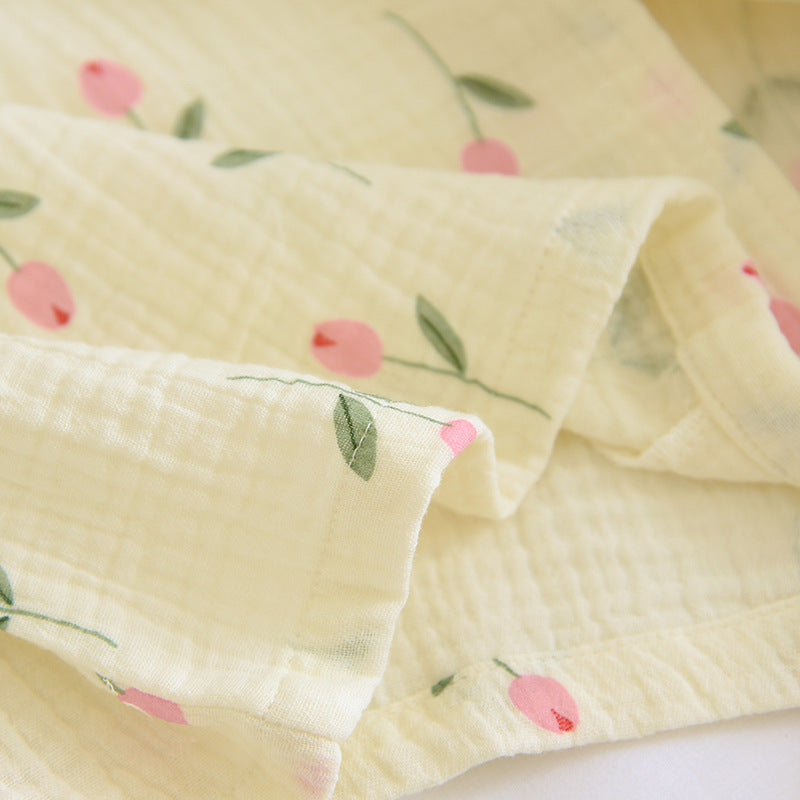 Women's Fashion Gauze Double Crepe Lapel Long-sleeved Loungewear Set - Leverage On Heroes Women Store