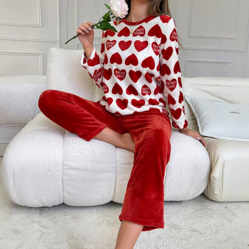 Thickened Red Flannel Pajamas Long-sleeved Trousers Loungewear Suit - Leverage On Heroes Women Store