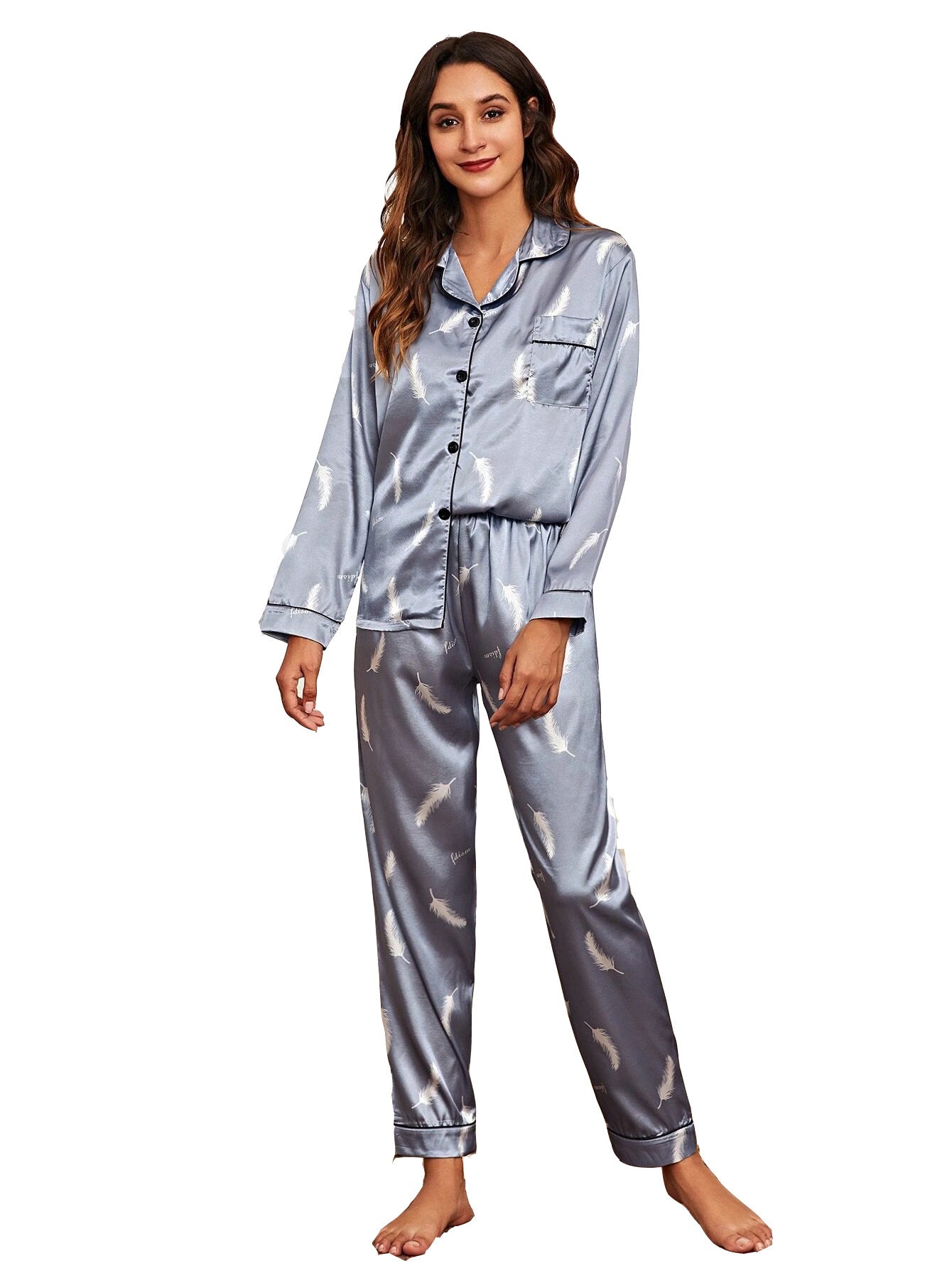 Women's Print Pajama Set Long Sleeve Tops And Loungewear Sleepwear - Leverage On Heroes Women Store