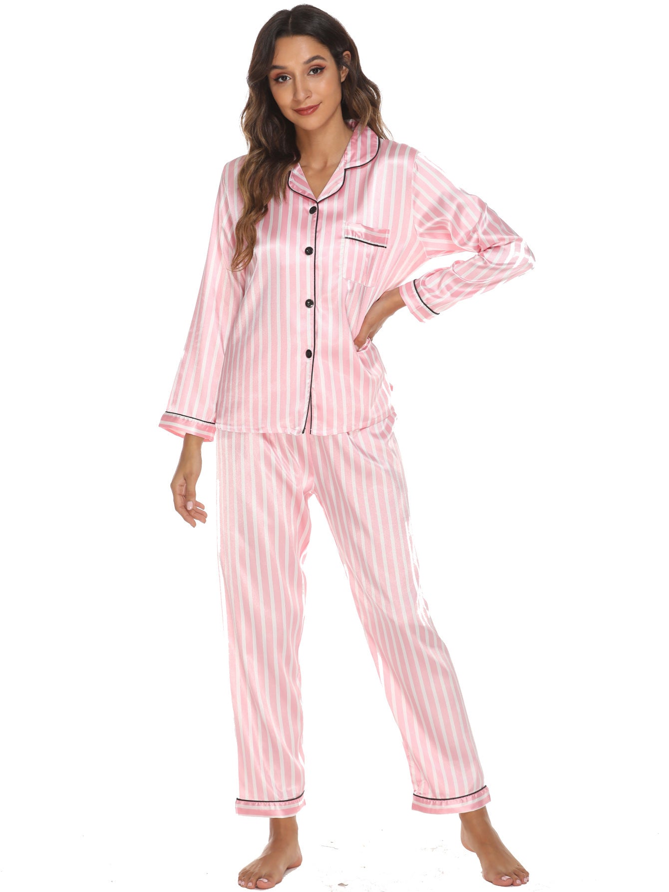 Women's Print Pajama Set Long Sleeve Tops And Loungewear Sleepwear - Leverage On Heroes Women Store