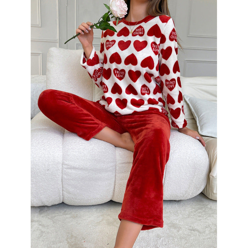 Thickened Red Flannel Pajamas Long-sleeved Trousers Loungewear Suit - Leverage On Heroes Women Store